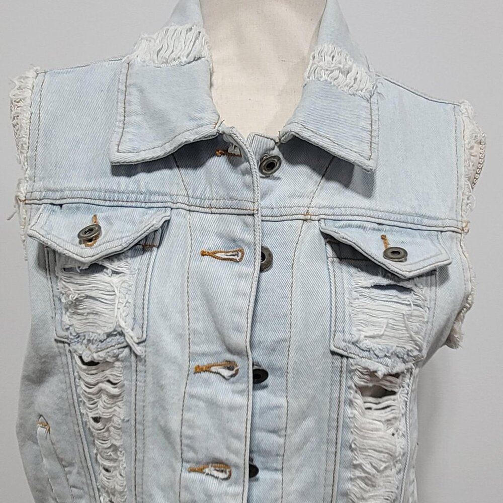 Millau Destroyed Denim Jean Vest Size M